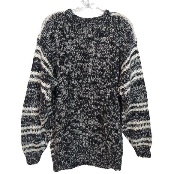 Permit Vintage Mens Sweater Sz M Geometric Black White Acrylic Triangle Pattern - Picture 2 of 16